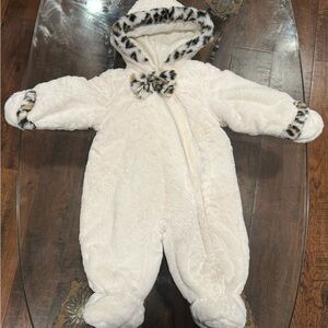 Plush White Kids Footie with Leopard Accents